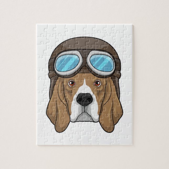 Beagle som pilot med pilotthat pussel (Vertikal)
