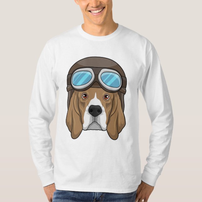 Beagle som pilot med pilotthat t shirt (Framsida)