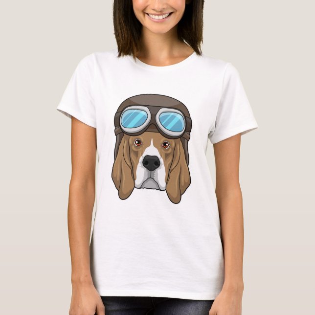 Beagle som pilot med pilotthat t shirt (Framsida)