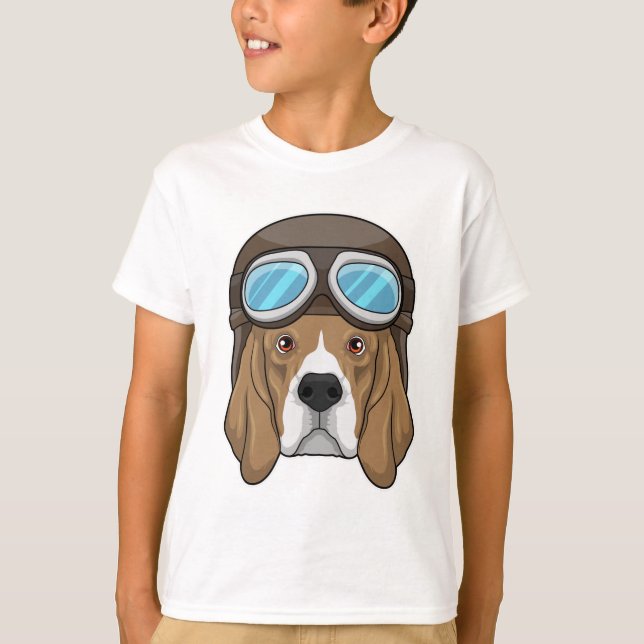 Beagle som pilot med pilotthat t shirt (Framsida)