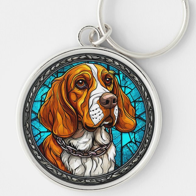 Beagle Sött Porträtt För Hundälskare Present Rund Silverfärgad Nyckelring (Framsidan)