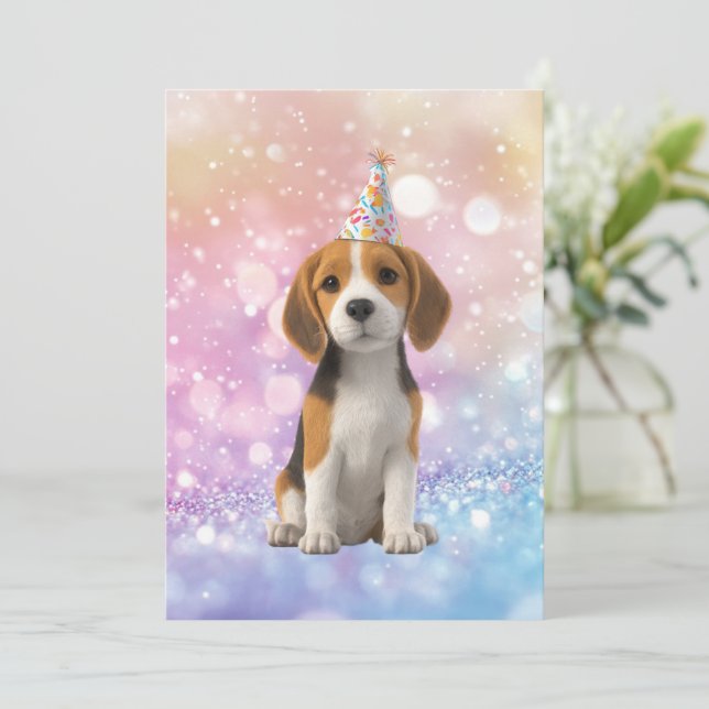Beagle Sparkly Birthday Inbjudningar (Stående Fram)
