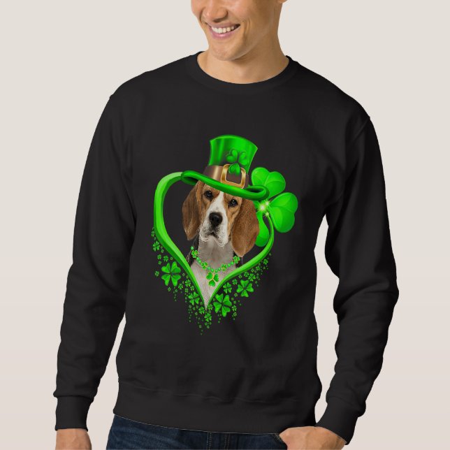 Beagle St patricks day Irish Shamrock Hund Kärlek Lång Ärmad Tröja (Framsida)