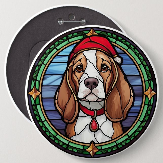 Beagle Stached Glass jul Knapp (Framsida & baksida)