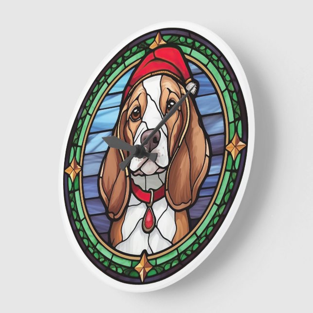 Beagle Stached Glass jul Stor Klocka (Vinkel)