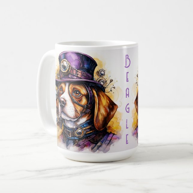 Beagle Steampunk Hund Kaffemugg (Framsida vänster)