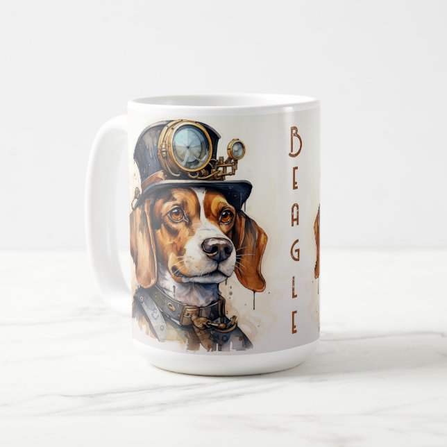 Beagle Steampunk Hund Kaffemugg (Framsida vänster)