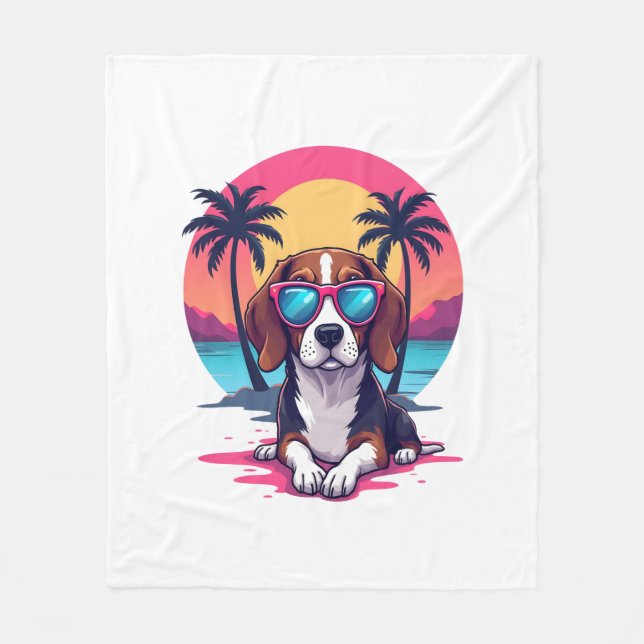 Beagle Sunset Background Shirt, Beagle Mamma, Beag Fleecefilt (Framsidan)