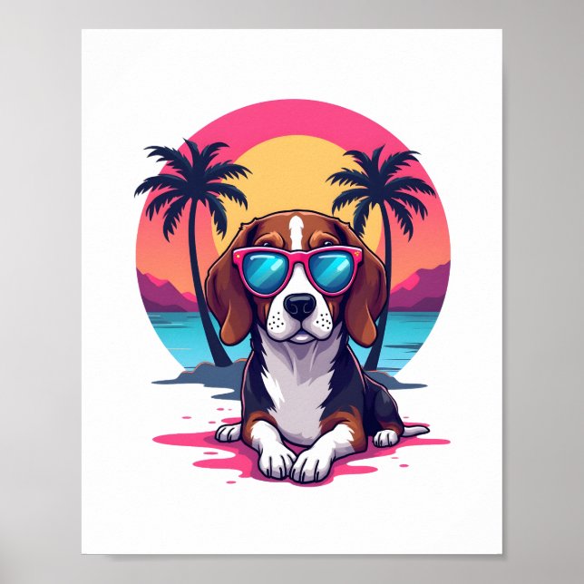 Beagle Sunset Background Shirt, Beagle Mamma, Beag Poster (Framsidan)