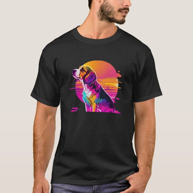 Beagle Synthwave 80s Retrowave Aesthetic T Shirt (Framsida)