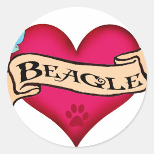 Beagle Tattoo Heart Runt Klistermärke