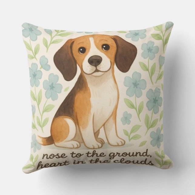 Beagle Throw Pillow Gift for Dog Lovers Floral Pet Kudde (Baksida)