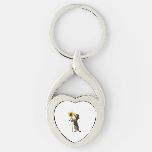 Beagle  twisted heart silverfärgad nyckelring (Framsidan)