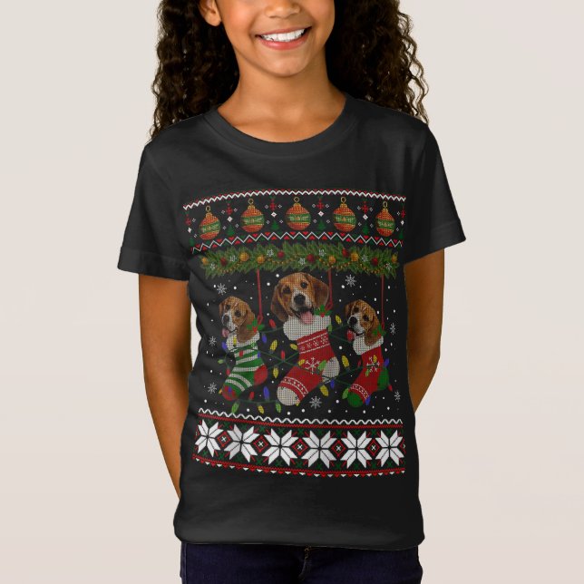 Beagle Ugly jul Beagle Hund Cute Socks Julafton T Shirt (Framsida)