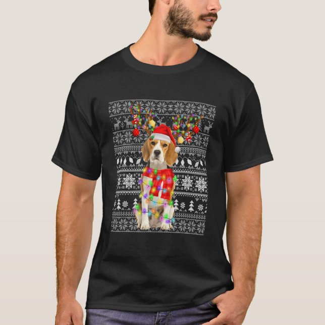 Beagle Ugly jul Reindeer Ljus Funny för Do T Shirt (Framsida)