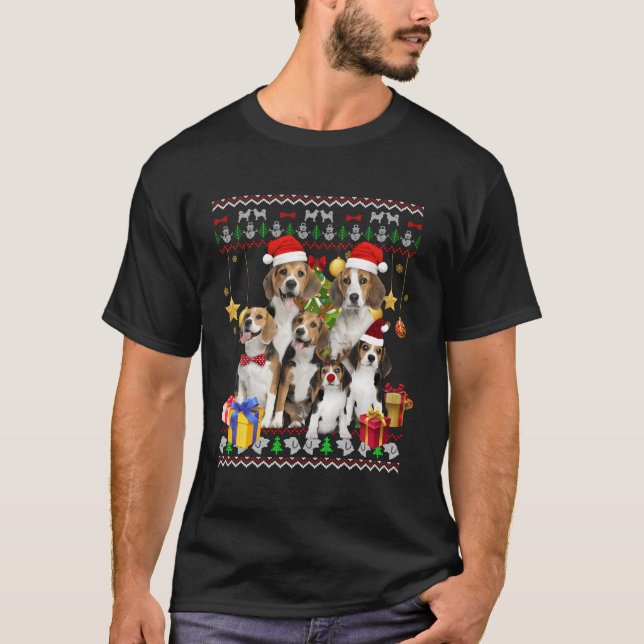Beagle Ugly jul Sweater Santa Hat Gift T Shirt (Framsida)