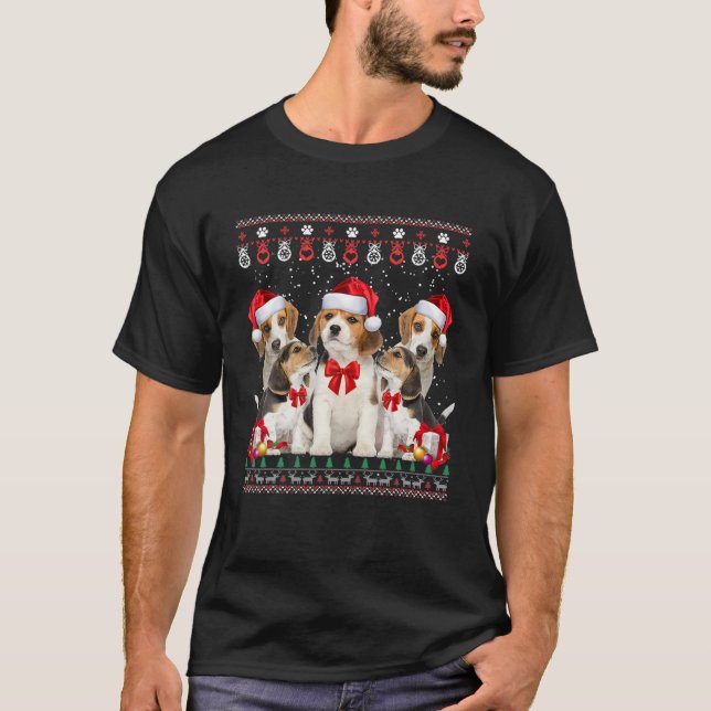 Beagle Ugly Julafton Sweater jul Ljus Hund T Shirt (Framsida)