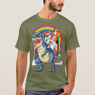 Beagle Unicorn Riding Dinosaur T rex Girls Kids Shirt