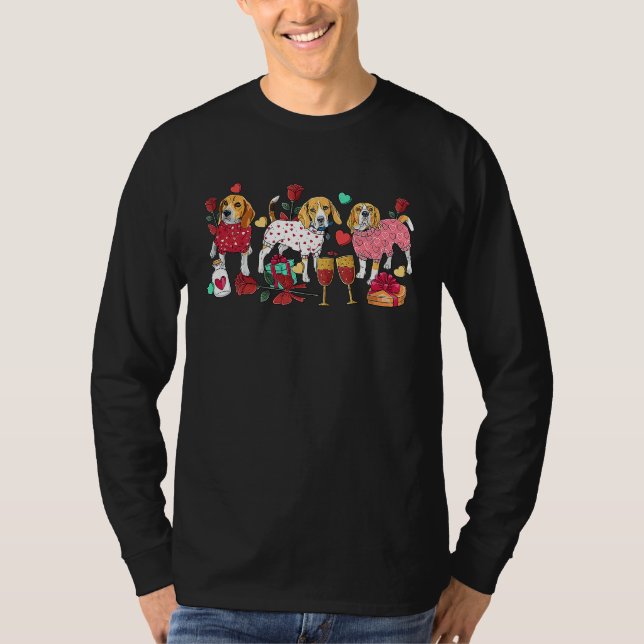 Beagle Valentine Cute Beagle Couple Red Rose Girlf T Shirt (Framsida)