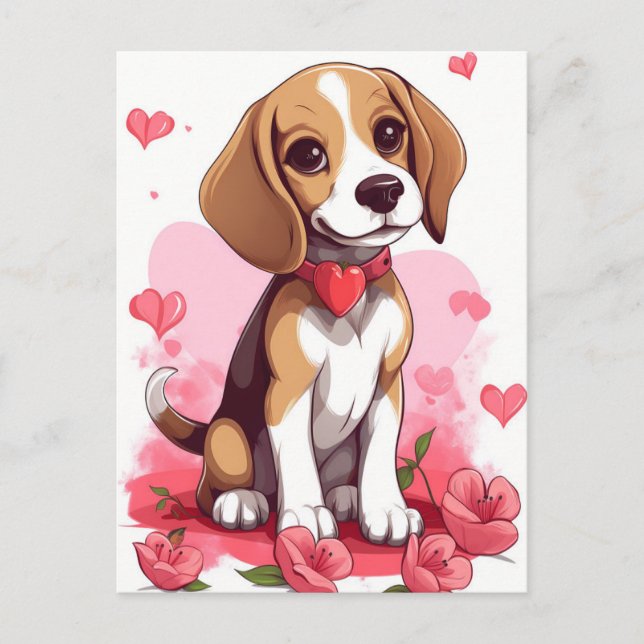 Beagle Valentines day Vykort (Framsida)