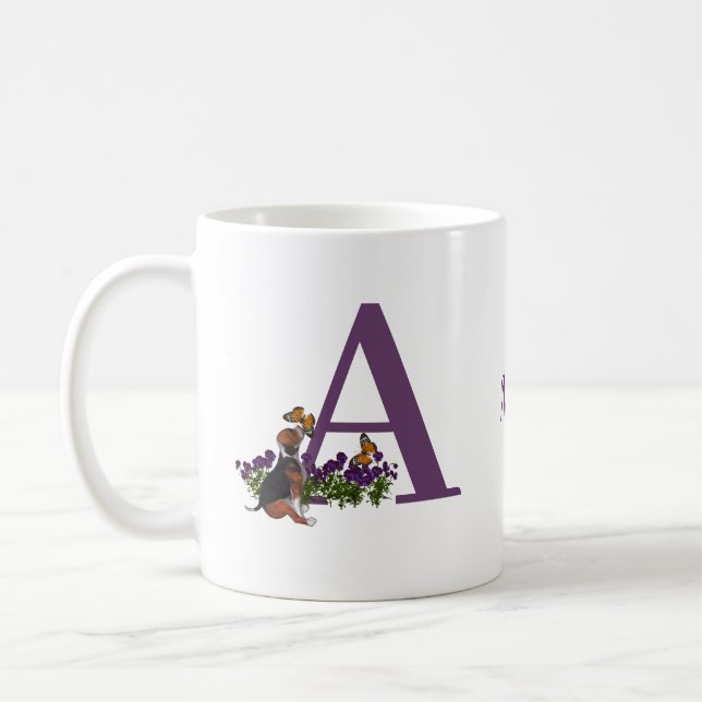 Beagle Valp Fjärilar Monogram Initial A Namn   Kaffemugg (Vänster)