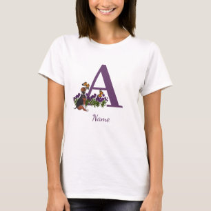 Beagle Valp Fjärilar Monogram Initial A Namn   T Shirt