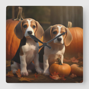 Beagle Valp Höstglädje Pumpa Fyrkantig Klocka