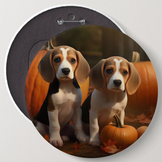Beagle Valp Höstglädje Pumpa Knapp (Framsida & baksida)