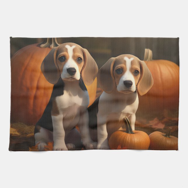 Beagle Valp Höstglädje Pumpa  Kökshandduk (Horisontell)