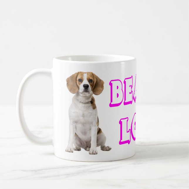 Beagle Valp Hund - Rosa Lila Kärlek Beagles Kaffemugg (Vänster)