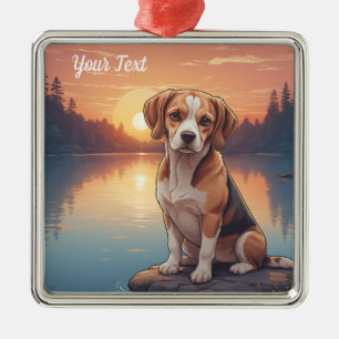 Beagle vid sjö julgransprydnad metall