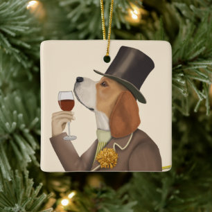Beagle Vin Snob Julgransprydnad Keramik