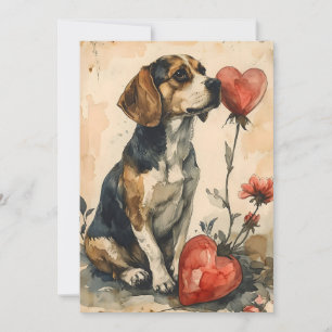 Beagle Vintage Alla Hjärtans Dag Julkort