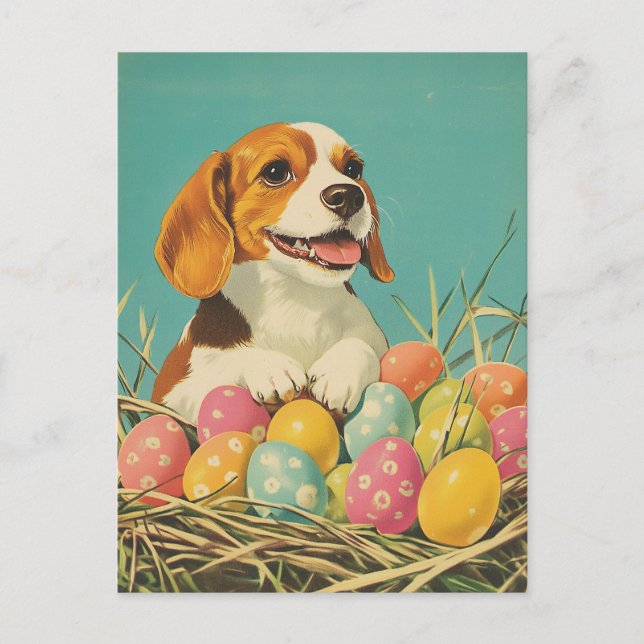 Beagle Vintage Påsk Vykort (Framsida)