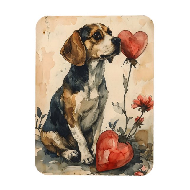 Beagle Vintage Valentindagen Magnet (Vertikal)