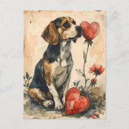 Beagle Vintage Valentindagen Vykort