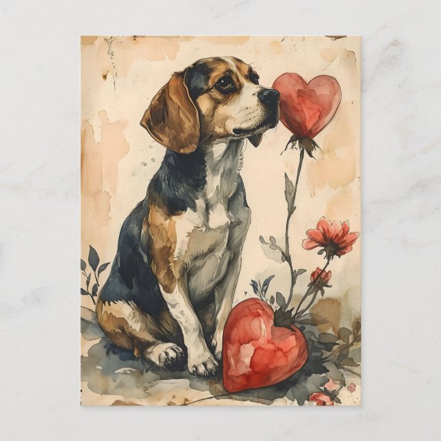 Beagle Vintage Valentindagen Vykort (Framsida)