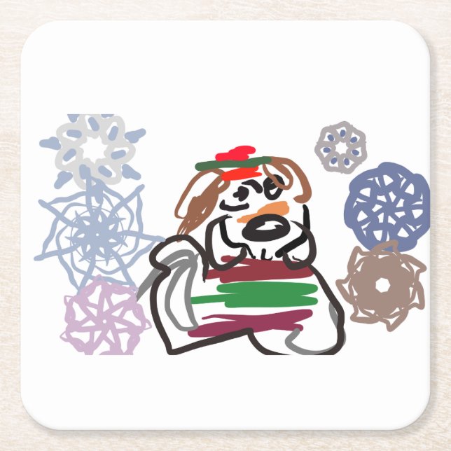 Beagle vinter  underlägg papper kvadrat (Framsidan)
