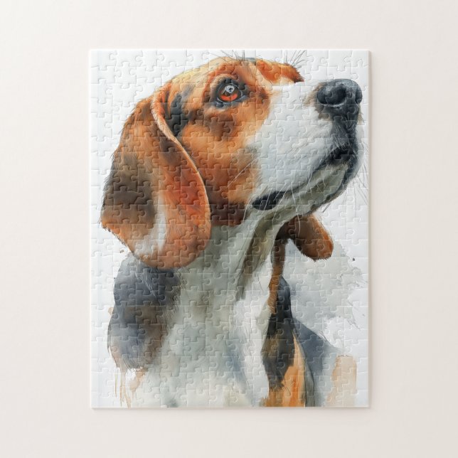 Beagle watercolor portrait pussel (Vertikal)