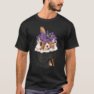 Beagle Witch Broom Pocket Halloween Hund T Shirt