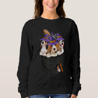 Beagle Witch Broom Pocket Halloween Hund T Shirt