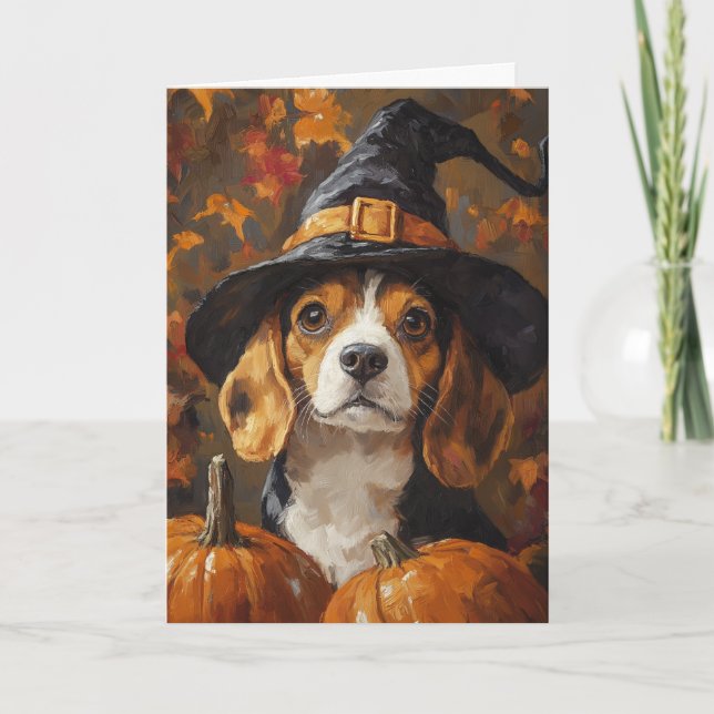 Beagle Witch Halloween Helgkort (Framsida)