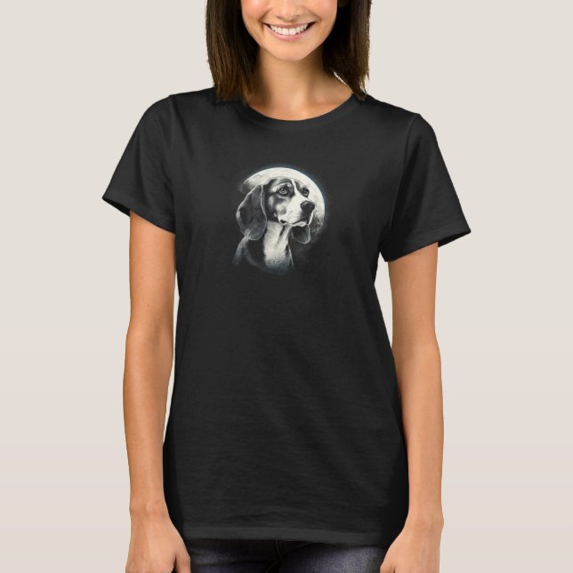 Beagle With Full Moon in Background  Beagle Dog T Shirt (Framsida)