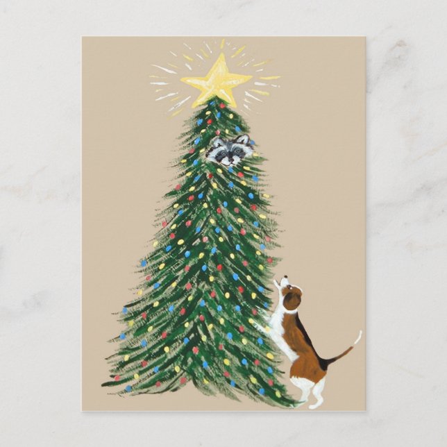 Beagle with Treed Raccoon Vykort (Framsida)