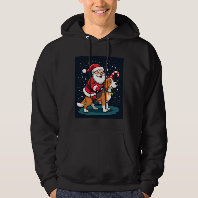 Beagle Xmas Belysning Tomte Ridande Beagle Hund Ch Hoodie (Framsida)