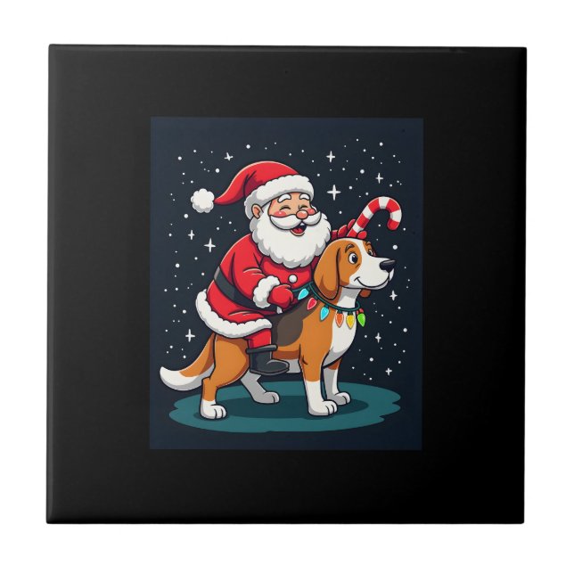 Beagle Xmas Belysning Tomte Ridande Beagle Hund Ch Kakelplatta (Framsidan)
