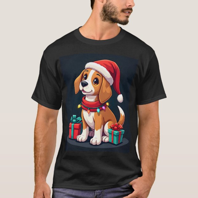 Beagle Xmas Ljus Santa Beagle Hund Jul T-shirt (Framsida)