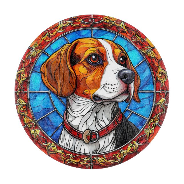 Beaglehund i livfull glaskonst (Framsidan)