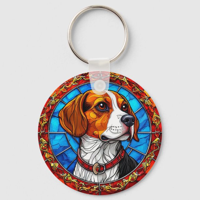 Beaglehund i livfull glaskonst nyckelring (Framsida)