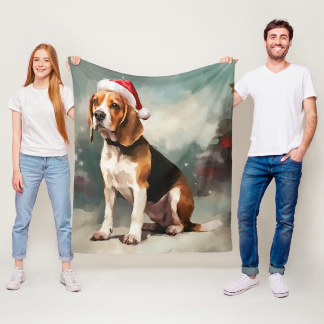 Beaglehund i snö jul  fleecefilt (På plats)